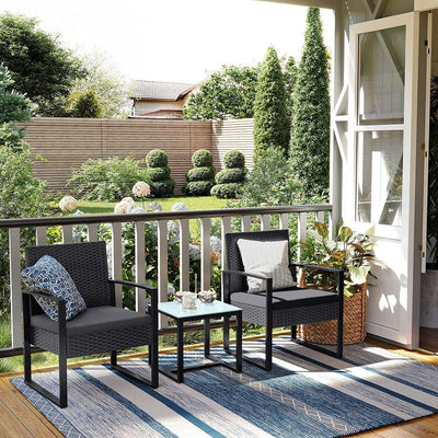 Image of a Black PE Rattan 2 Patio Chairs And Table Set