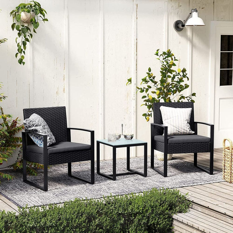 Image of a Black PE Rattan 2 Patio Chairs And Table Set