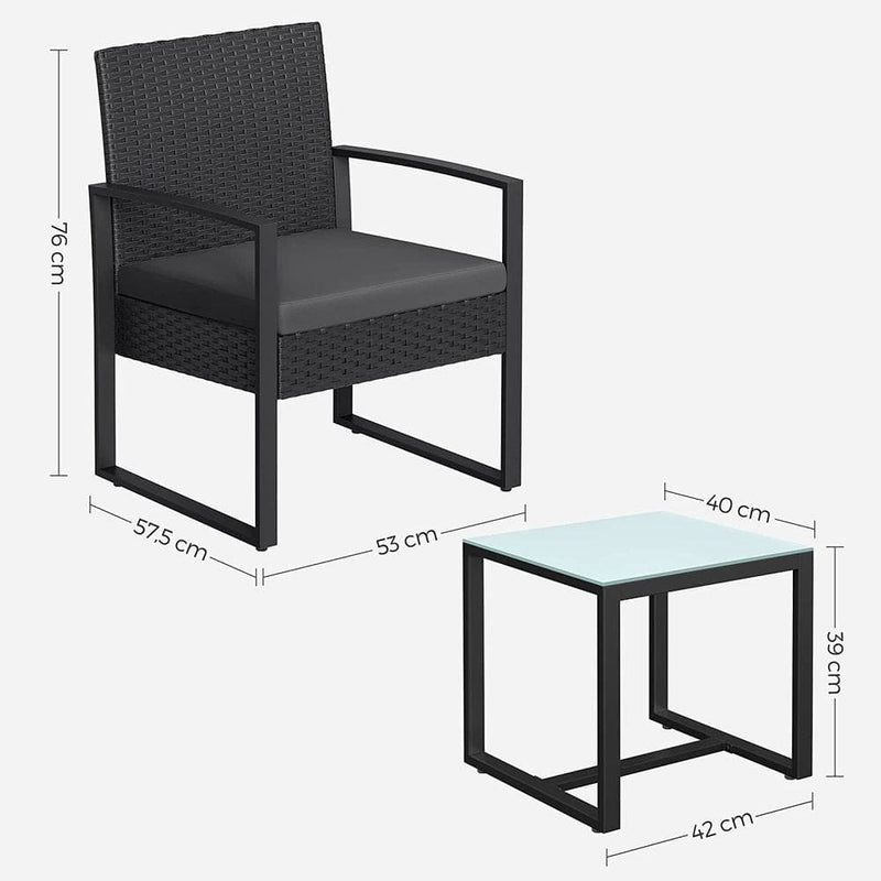 Image of a Black PE Rattan 2 Patio Chairs And Table Set