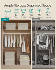 Infographic comparing a wardrobe with and without the storage boxes