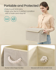 Close-up of the cotton rope handles and hook-and-loop lid
