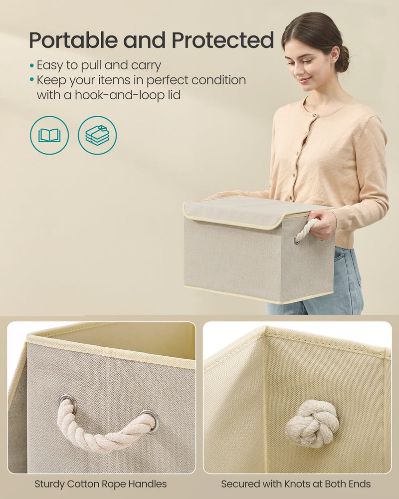 Close-up of the cotton rope handles and hook-and-loop lid