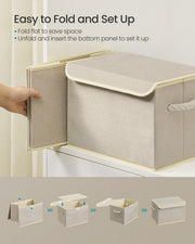 Diagram showing how to fold and set up the storage box