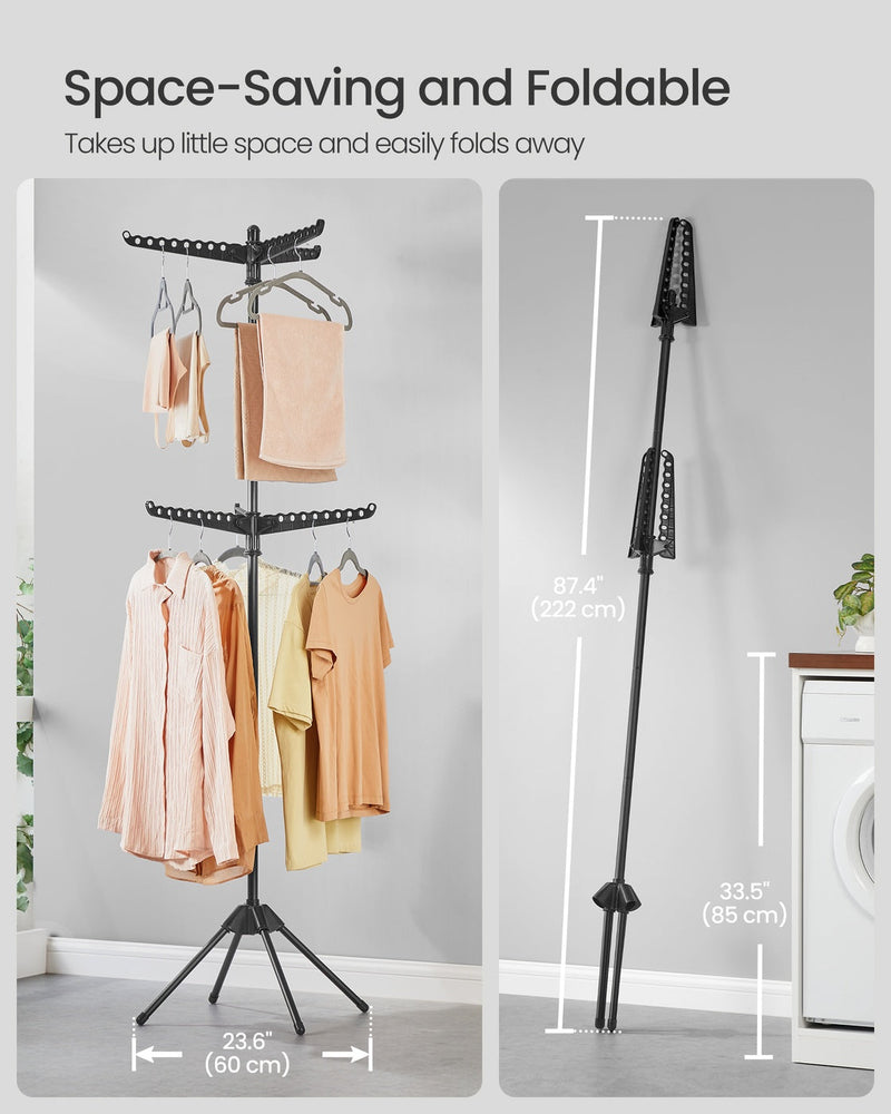 Space-saving and foldable feature showing the airer folded down