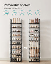 Diagram showing removable shelves on the shoe rack to fit taller boots