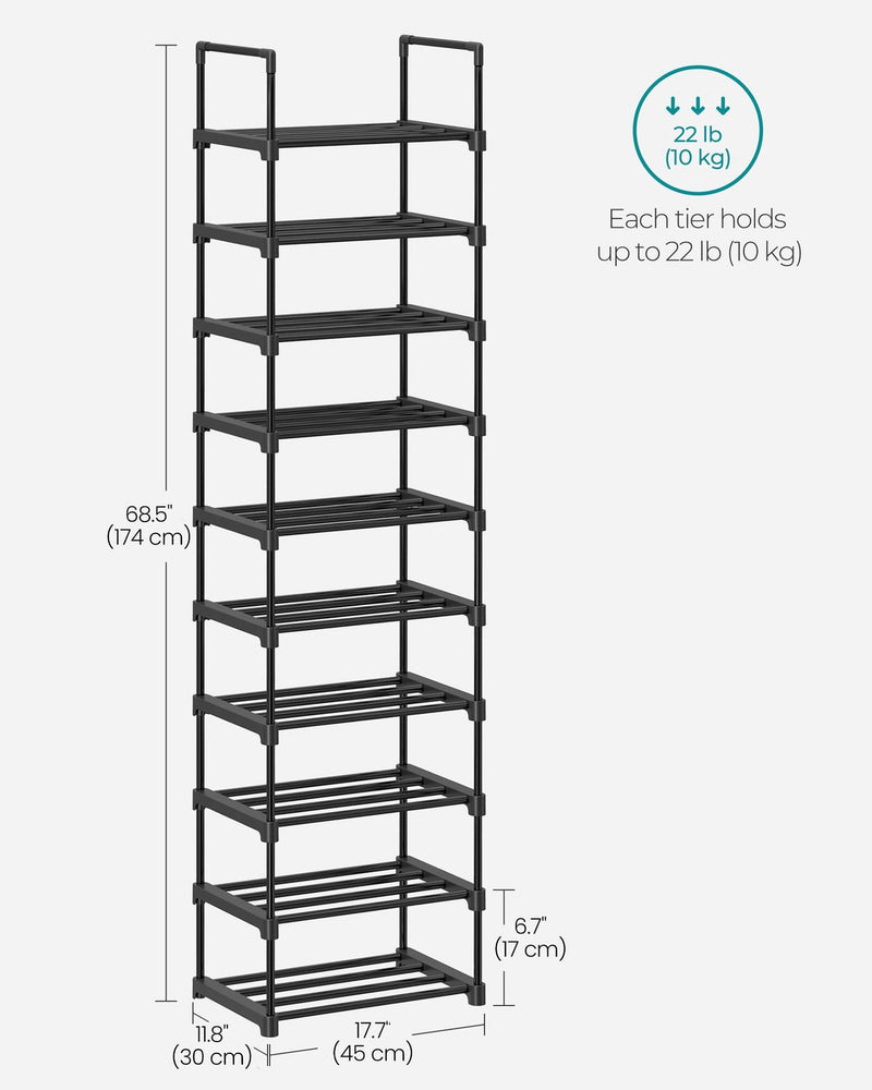 Dimension diagram of the shoe rack, 30 x 45 x 174 cm, 17 cm tier spacing