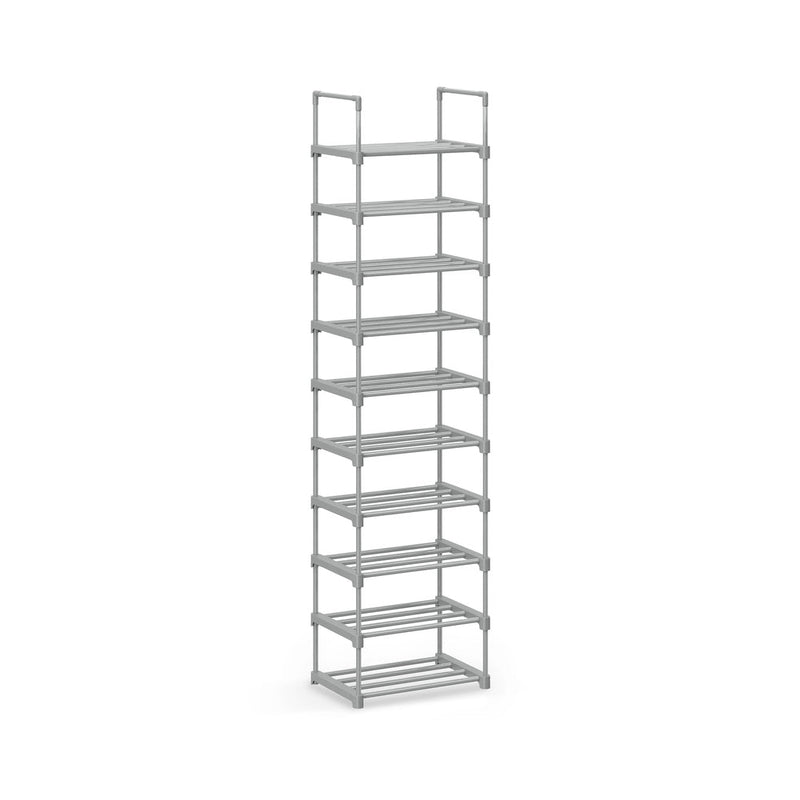 Songmics 10-tier grey metal shoe rack studio shot