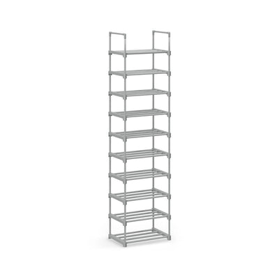 Songmics 10-tier grey metal shoe rack studio shot