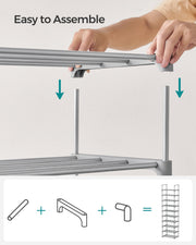 Tool-free assembly diagram for the 10-tier shoe rack
