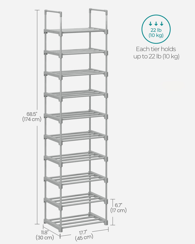 Dimension diagram of the shoe rack, 30 x 45 x 174 cm, 17 cm tier spacing