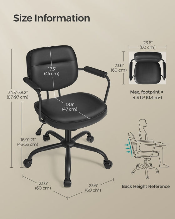 Image of a Songmics black leather office chair with wheels and arms