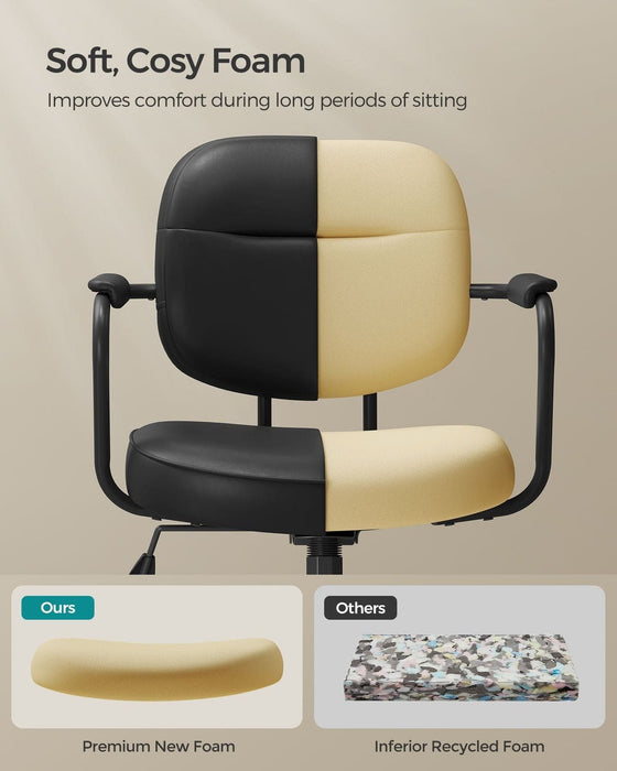 Image of a Songmics black leather office chair with wheels and arms