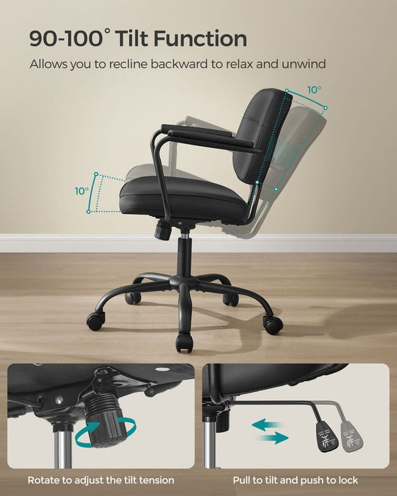 Image of a Songmics black leather office chair with wheels and arms