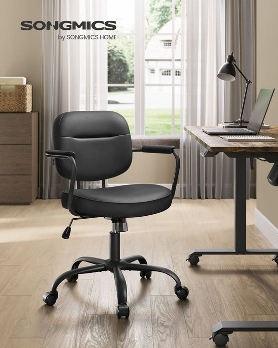Image of a Songmics black leather office chair with wheels and arms