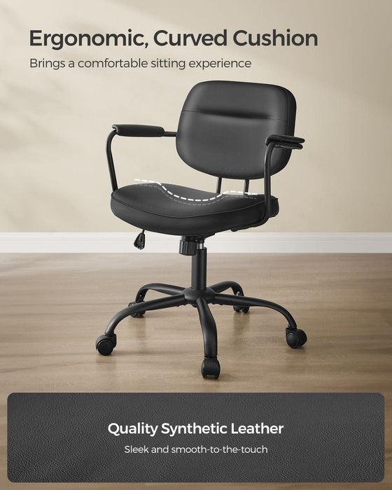 Image of a Songmics black leather office chair with wheels and arms