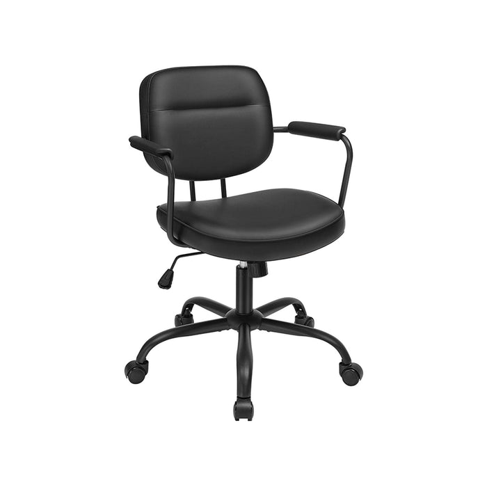 Image of a Songmics black leather office chair with wheels and arms