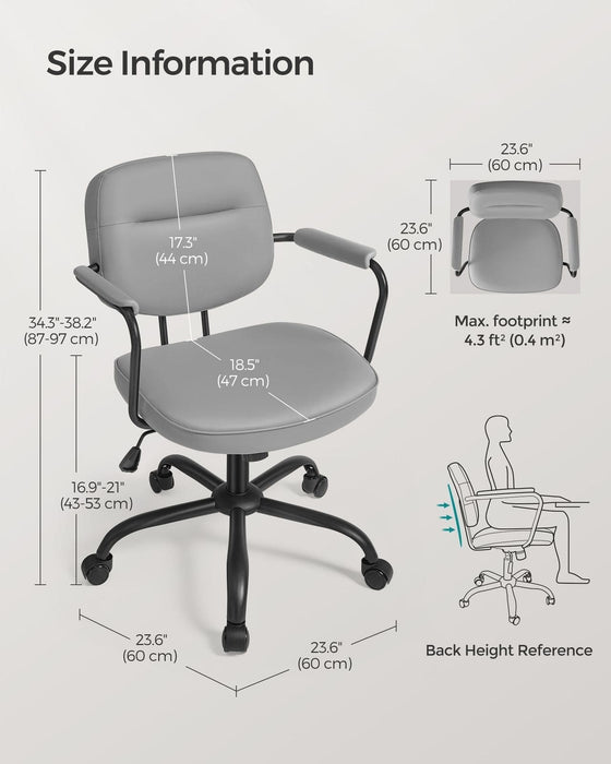 Image of a Songmics grey leather office chair with wheels and arms