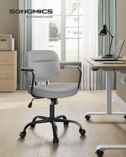 Image of a Songmics grey leather office chair with wheels and arms