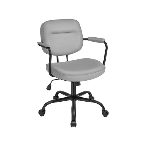 Image of a Songmics grey leather office chair with wheels and arms