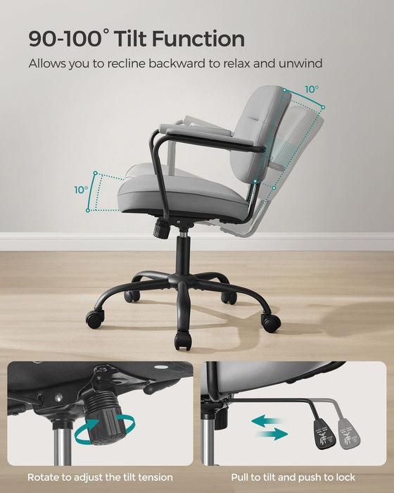 Image of a Songmics grey leather office chair with wheels and arms