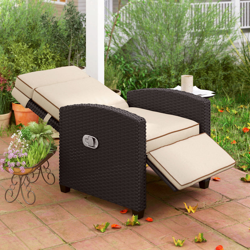 Rattan Garden Recliner Chair With Adjustable Backrest Cushion and Footrest by Outsunny