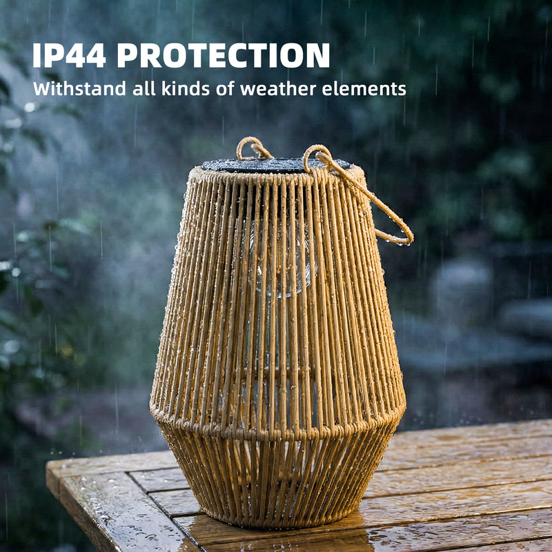 Outdoor Rattan Solar Lanterns Set of 2 for Easy Warm Garden Lighting Brown Outsunny
