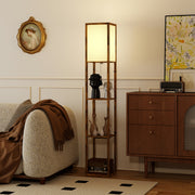 Floor Lamp With Shelves For Living Room or Bedroom - USB Charging Ports, Rustic Brown Homcom