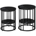 Round Coffee Tables for Living Room Set of 2 - Black Marble Effect Tops Homcom