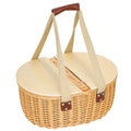 Wicker Picnic Basket for 2 with Cooler Compartment and Wooden Lid for Outdoor Use Light Brown AOSOM