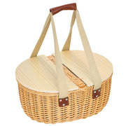 Wicker Picnic Basket for 2 with Cooler Compartment and Wooden Lid for Outdoor Use Light Brown AOSOM