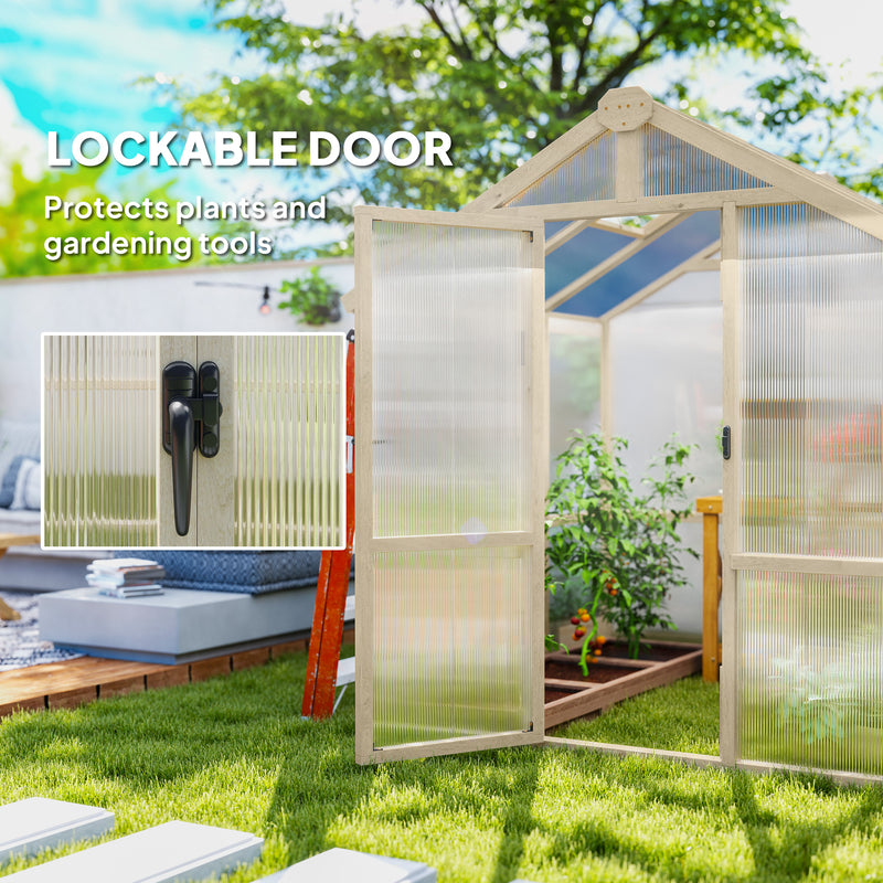 Walk In Polycarbonate Greenhouse With Lockable Door And Window Brown Wooden by Outsunny