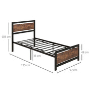Single Metal Bed Frame with Headboard Footboard and Underbed Storage for Adults Bedroom