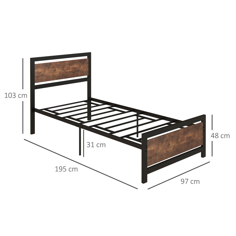 Single Metal Bed Frame with Headboard Footboard and Underbed Storage for Adults Bedroom
