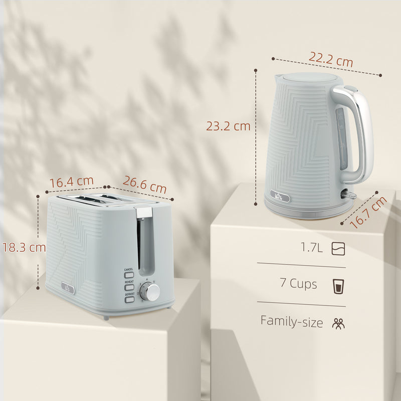 Grey Modern Kettle and Toaster Set for Fast Breakfast Preparation Dual Function Design