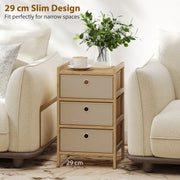 Slim Chest of Drawers for Small Bedroom Storage with Bamboo Frame and Fabric Drawers Natural AOSOM