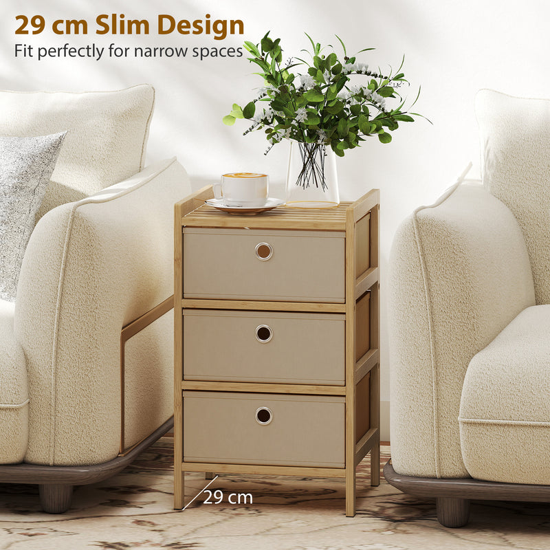 Slim Chest of Drawers for Small Bedroom Storage with Bamboo Frame and Fabric Drawers Natural AOSOM