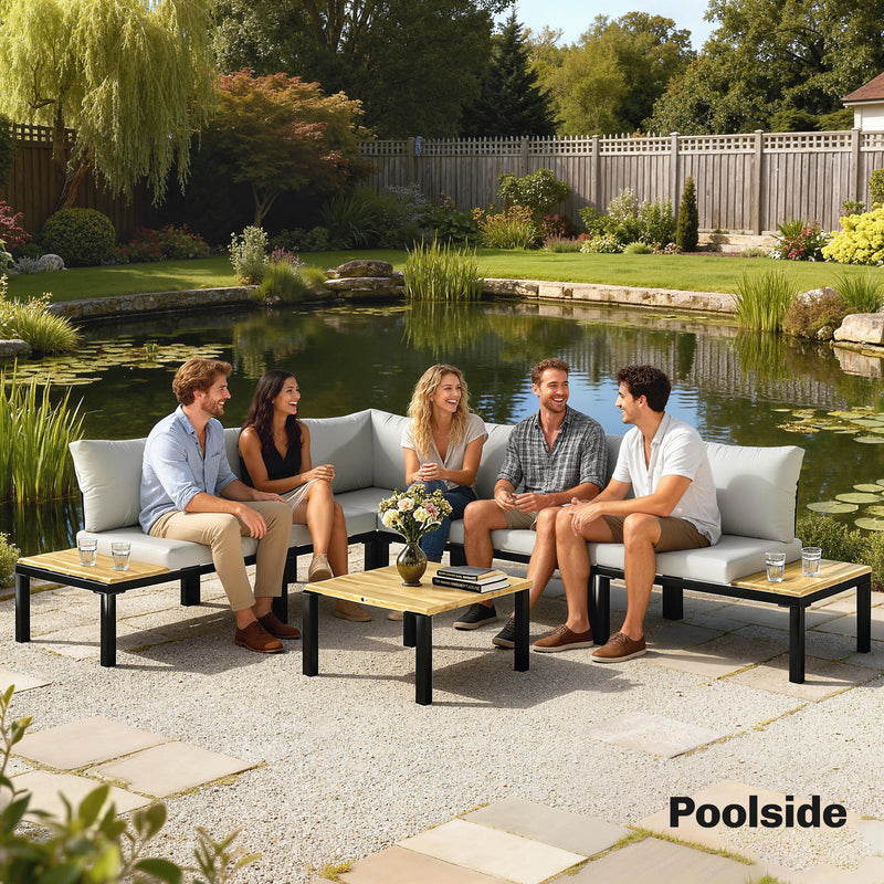 Modular Garden Sofa Set with Cushions and Side Tables for Flexible Outdoor Seating Black Light Grey Outsunny