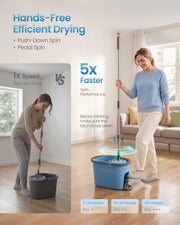 Hands-free pedal spin drying comparison with the grey and blue mop bucket