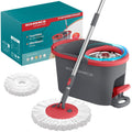Grey and red Songmics spin mop and pedal bucket with retail box and one spare mop pad