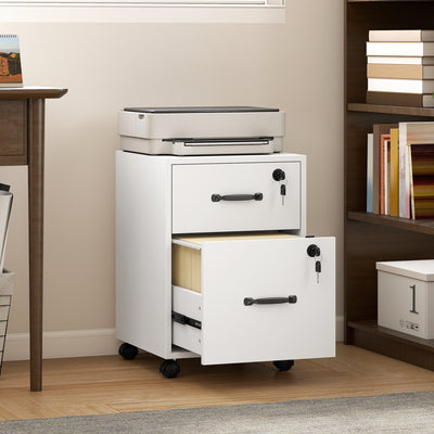 Mobile Office Filing Cabinet With 2 Drawers And Hanging Folder Storage For Home Office Homcom