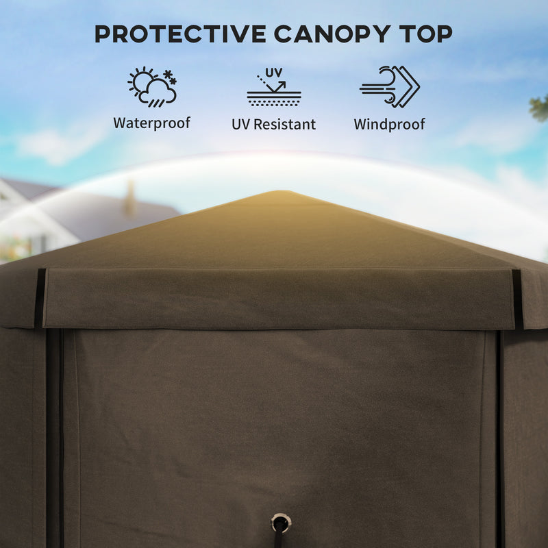 Brown 3m Hexagon Pop Up Gazebo with 5 Sides Waterproof UV Resistant by Outsunny
