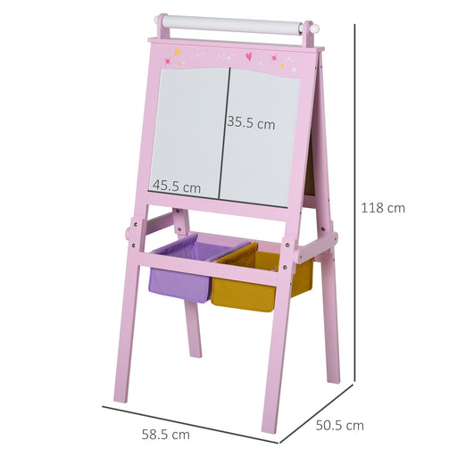 Pink Wooden 3 in 1 Kids Art Easel With Chalkboard Whiteboard and Storage Baskets