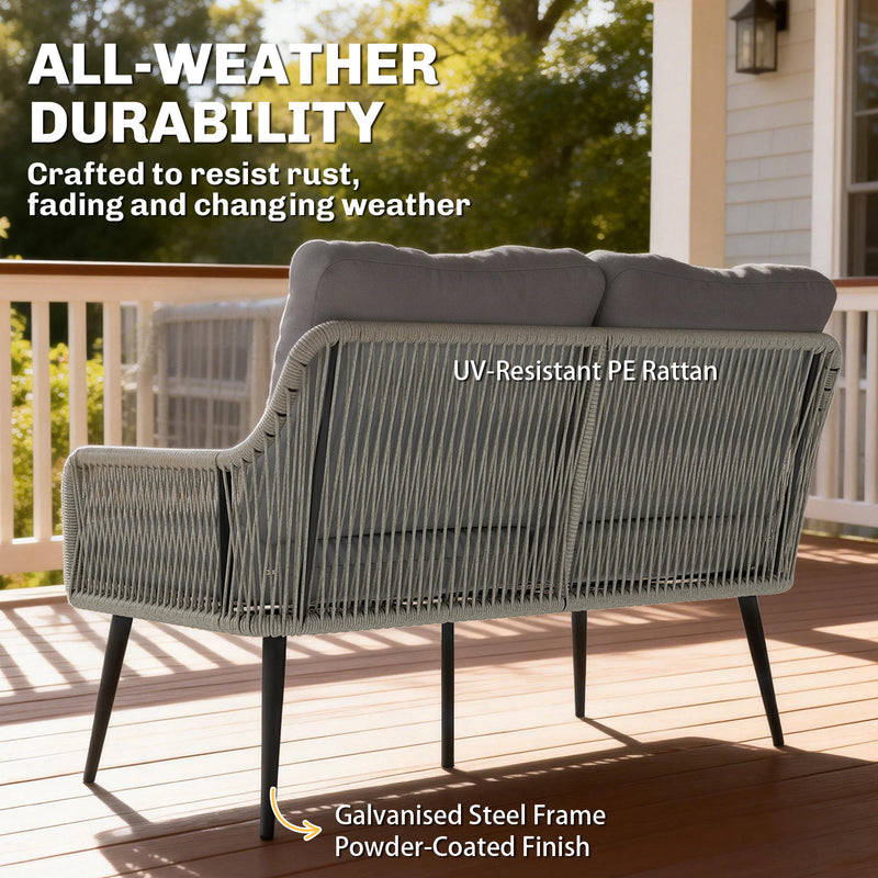 Rattan Garden Conversation Set with Cushions and Coffee Table for Relaxing Outdoors Light Grey