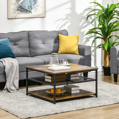 Square Coffee Table with Storage, Rustic Industrial Homcom