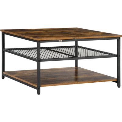 Square Coffee Table with Storage, Rustic Industrial Homcom