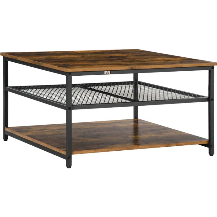 Square Coffee Table with Storage, Rustic Industrial