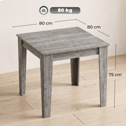 Dimension diagram showing the table's 80 x 80 x 75cm size and 80kg weight capacity