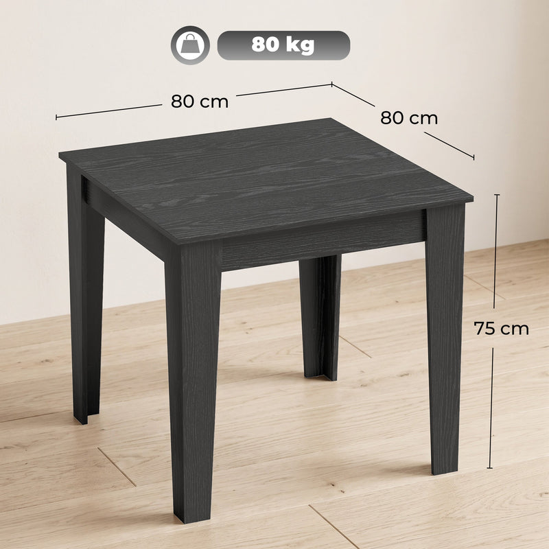 Dimension diagram showing 80 x 80 x 75 cm size of the Black Wood Effect dining table