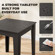 Close-up of the Black Wood Effect tabletop showing water-resistant, anti-scratch and easy-clean finish