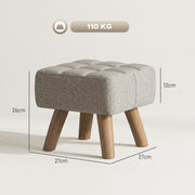 Dimension diagram showing the footstool at 27 cm wide, 27 cm deep, 26 cm high with a 110 kg weight capacity